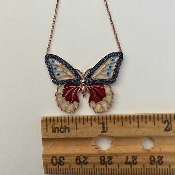 🦋Butterfly necklace sapphire blue cz 925 silver 14k rose gold plated - Picture 3 of 3
